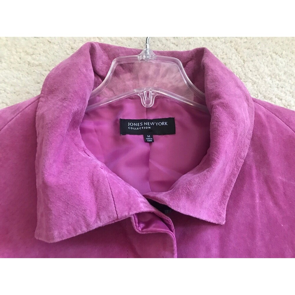 JONES New York Fuchsia Pink Suede Leather Blazer Jacket Button Front VINTAGE NWT - Picture 5 of 14